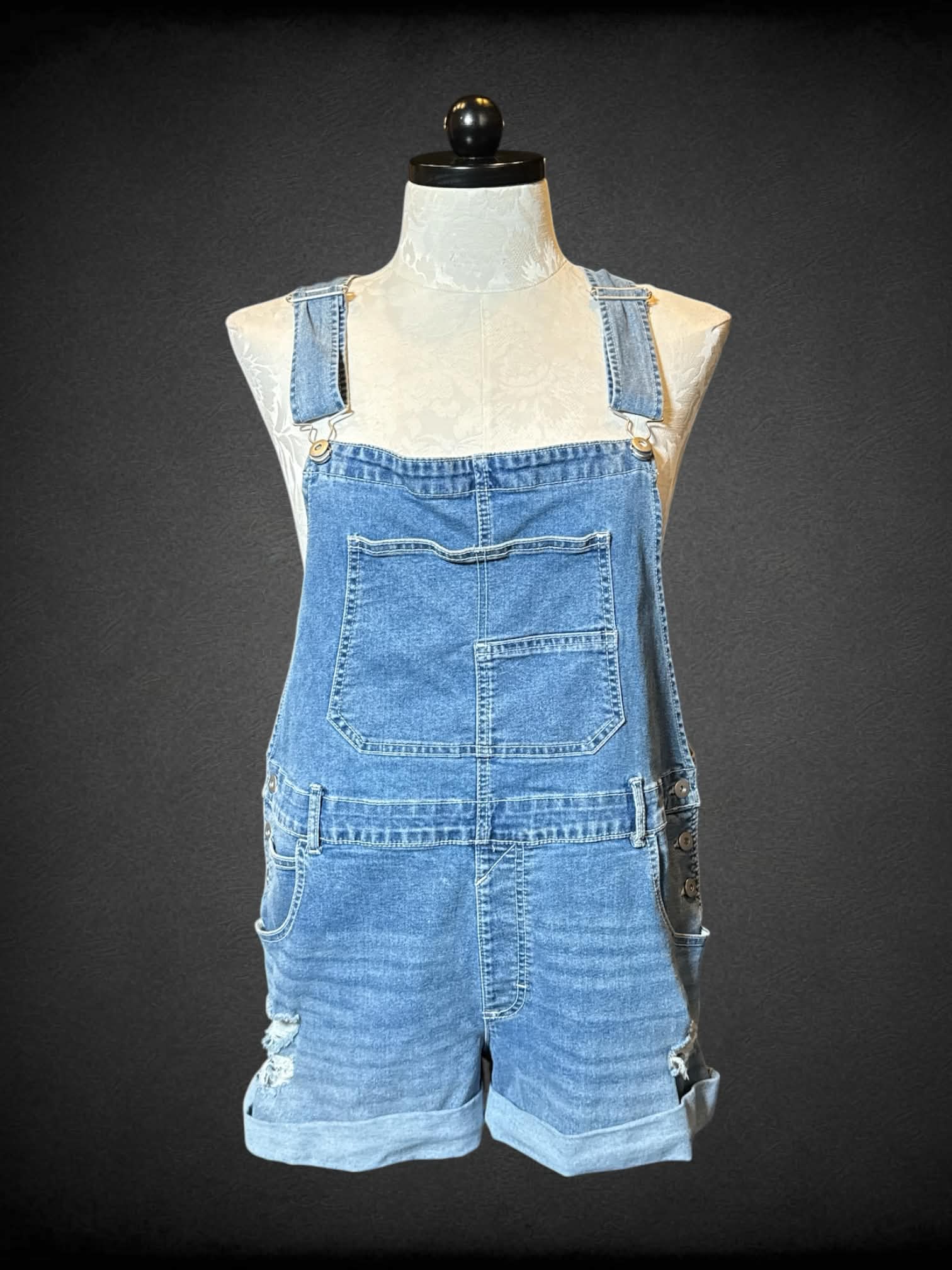 0X No Boundaries denim short overalls with pockets