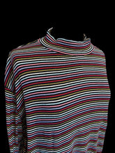 Load image into Gallery viewer, 0X Vintage 80s black, metallic gold, &amp; multicolor cotton rib knit long sleeve high neckline top

