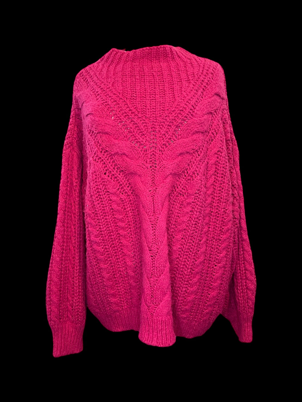 4X Hot pink cable knit long sleeve high neckline sweater