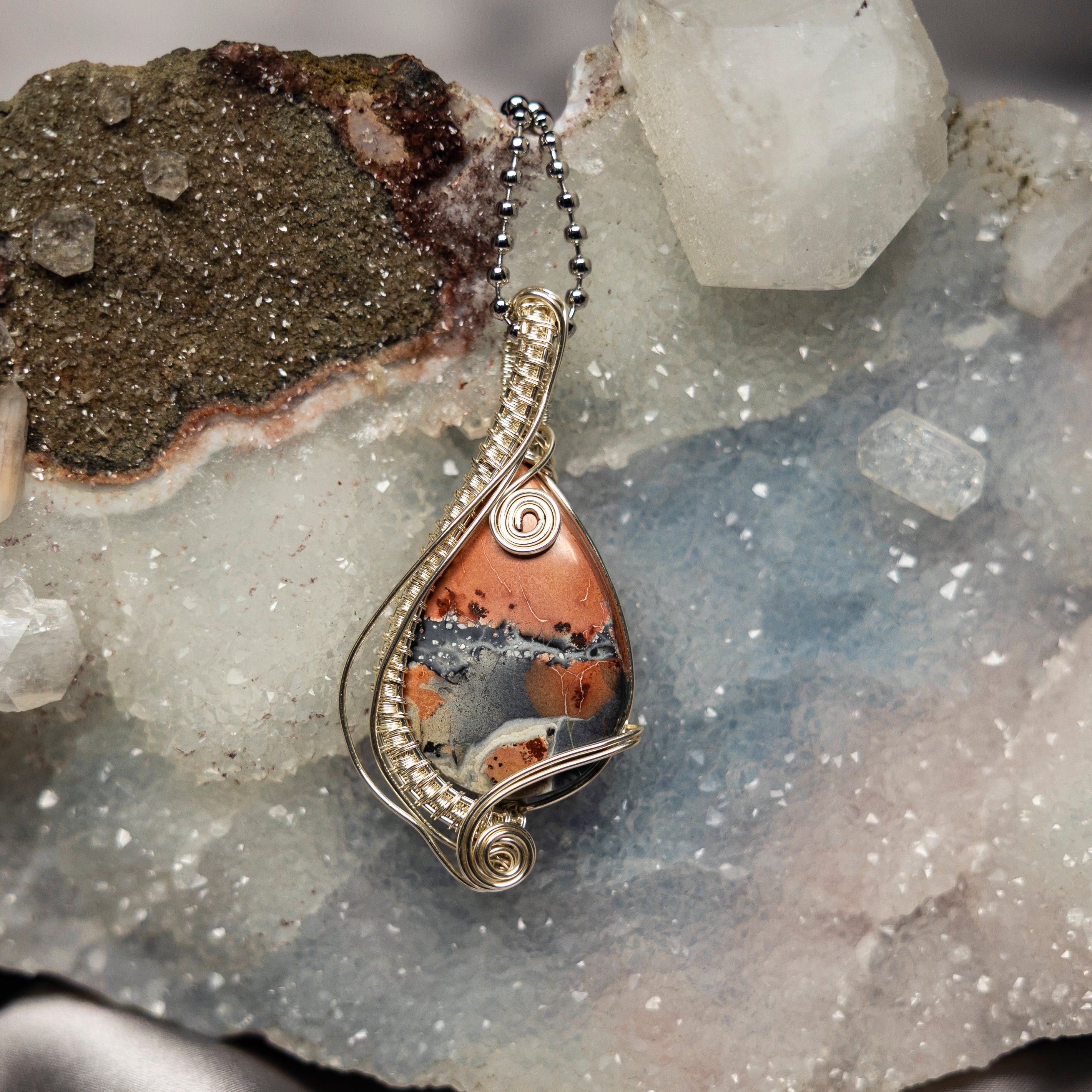 Dendritic Jasper Wire Wrap Crystal Pendant