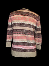 Load image into Gallery viewer, L Vintage Y2K beige, pink, &amp; purple geometric stripe long sleeve round neckline sweater
