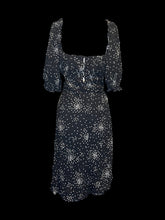 Load image into Gallery viewer, 2X NWT Black &amp; white heart pattern puff sleeve off the shoulder midi dress w/ partial button down closure
