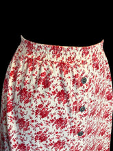 Load image into Gallery viewer, XL Vintage 70s cream &amp; red floral print button down cotton maxi skirt w/ elastic waist
