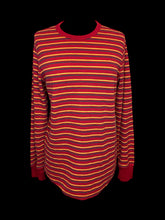 Load image into Gallery viewer, 0X Red, yellow, &amp; grey stripe waffle knit long sleeve crew neck top
