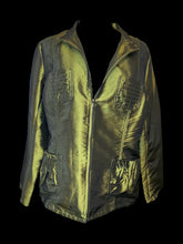 Load image into Gallery viewer, 1X NWT Olive green high neckline zip-up jacket w/ pleating details, &amp; pockets
