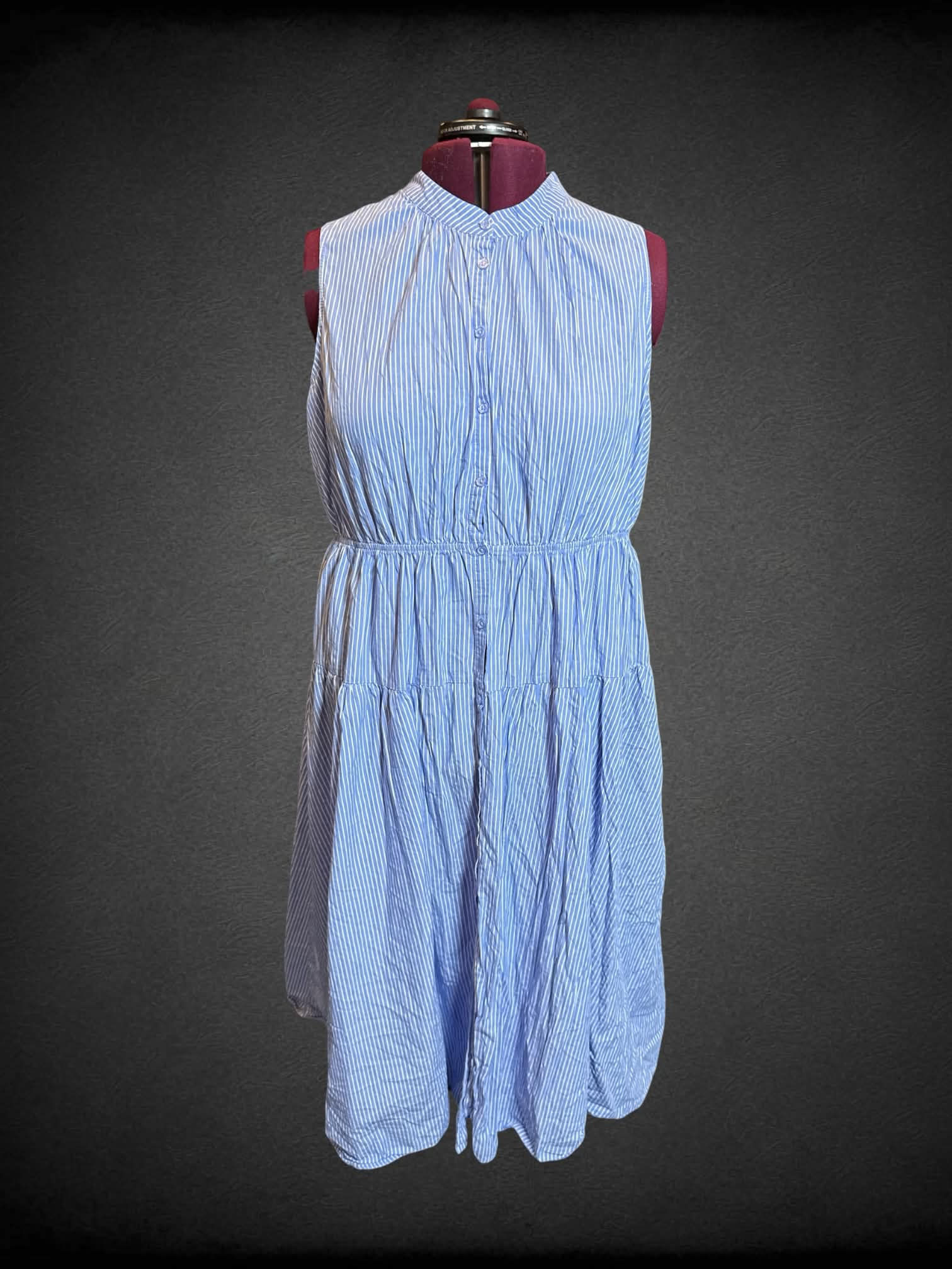 3X Who What Wear blue and white stripes sleeveless button down dress with elastic waistband