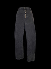 Load image into Gallery viewer, XL Black denim high waist taper leg pants w/ pockets, belt loops, &amp; five button closure
