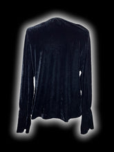 Load image into Gallery viewer, 0X Vintage 80s black velvet balloon sleeve scoop neckline top w/ tie keyhole detail
