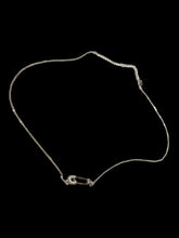 Load image into Gallery viewer, Silver-like jeweled safety pin necklace
