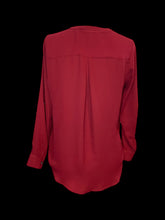 Load image into Gallery viewer, XL Dark red long sleeve mock v-neckline top w/ tab button cuffs
