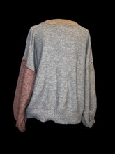 Load image into Gallery viewer, 3X Light brown, grey, &amp; light red paneling design long sleeve high neckline sweater
