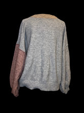 Load image into Gallery viewer, 3X Light brown, grey, &amp; light red paneling design long sleeve high neckline sweater
