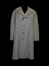 Load image into Gallery viewer, L Vintage 70s slate grey long sleeve button down coat w/removable warm lining, &amp; pockets
