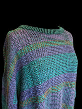 Load image into Gallery viewer, 5X Vintage 90s purple, green, &amp; orange knit long sleeve round neckline sweater w/ ribbed hem
