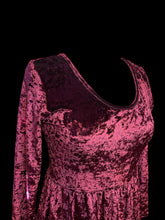 Load image into Gallery viewer, M Burgundy crushed velvet long sleeve scoop neck a-line dress
