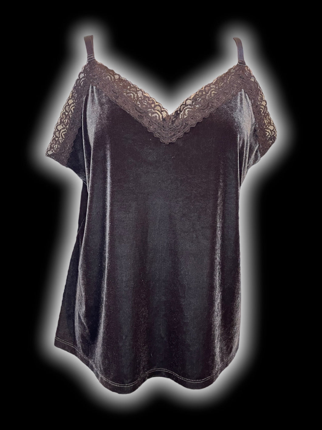 2X Brown velvet & lace sleeveless v-neckline top w/ adjustable straps