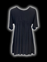 Load image into Gallery viewer, 0X Black short sleeve v-neckline empire waist top w/ ruching detail
