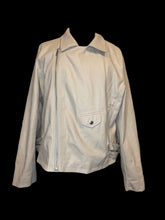 Load image into Gallery viewer, L Beige pleather long sleeve zip-up moto-style jacket w/ folded collar, pockets, &amp; buckle details

