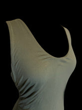 Load image into Gallery viewer, XL Sage green sleeveless scoop neckline dress w/ asymmetric hem, side hem slit, &amp; ruching details
