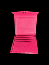 Load image into Gallery viewer, Pink pleather trifold envelope wallet w/ snap closure
