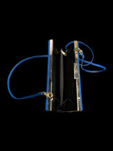 Load image into Gallery viewer, Dark blue “Beauty &amp; The Beast” book shaped bag w/ detachable strap, gold-like accents, internal card wallet, internal pouch, &amp; clasp closure
