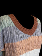 Load image into Gallery viewer, S Brown, white, green, &amp; purple stripe knit long sleeve v-neckline crop sweater w/ ribbed hem
