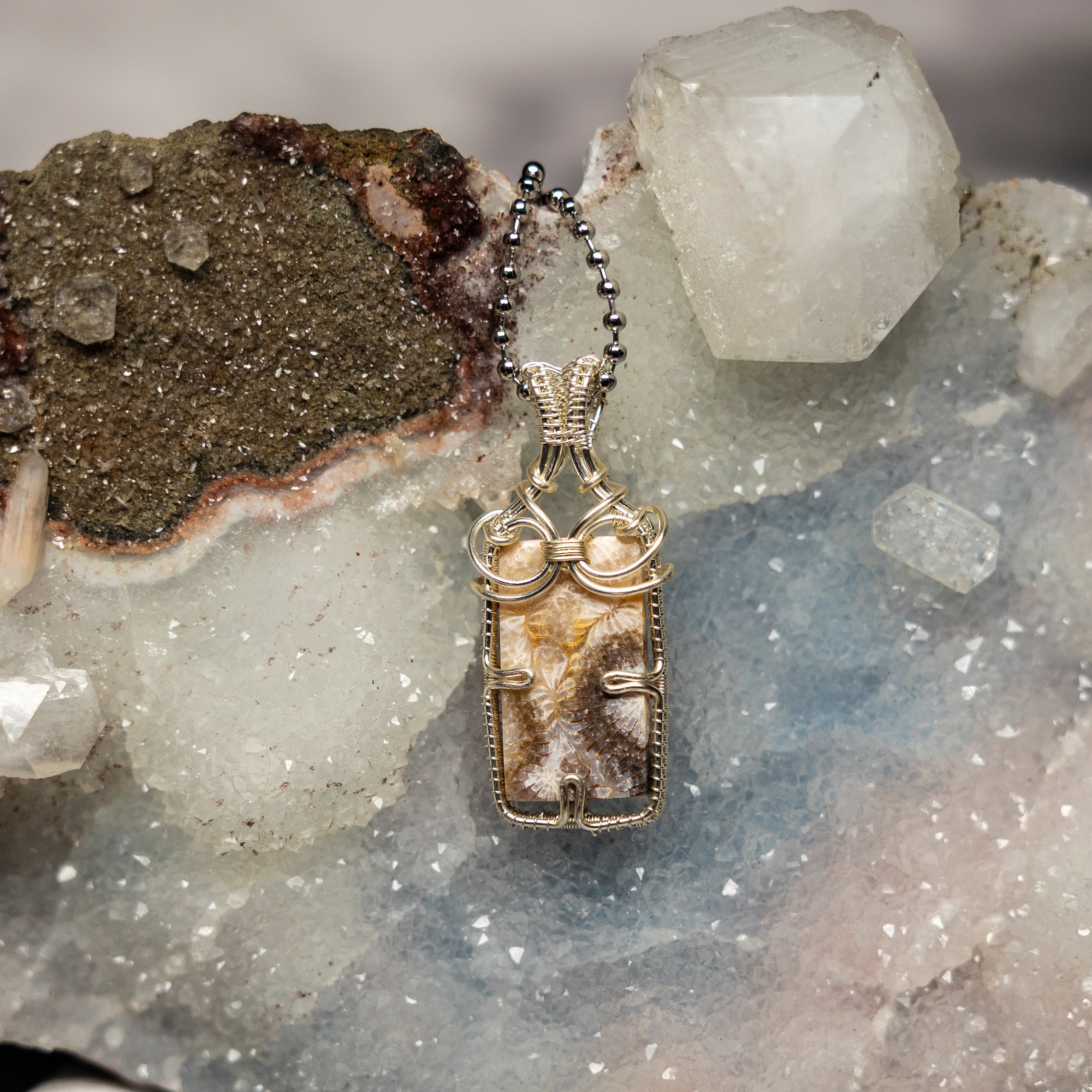 Feather Agate Wire Wrap Crystal Pendant