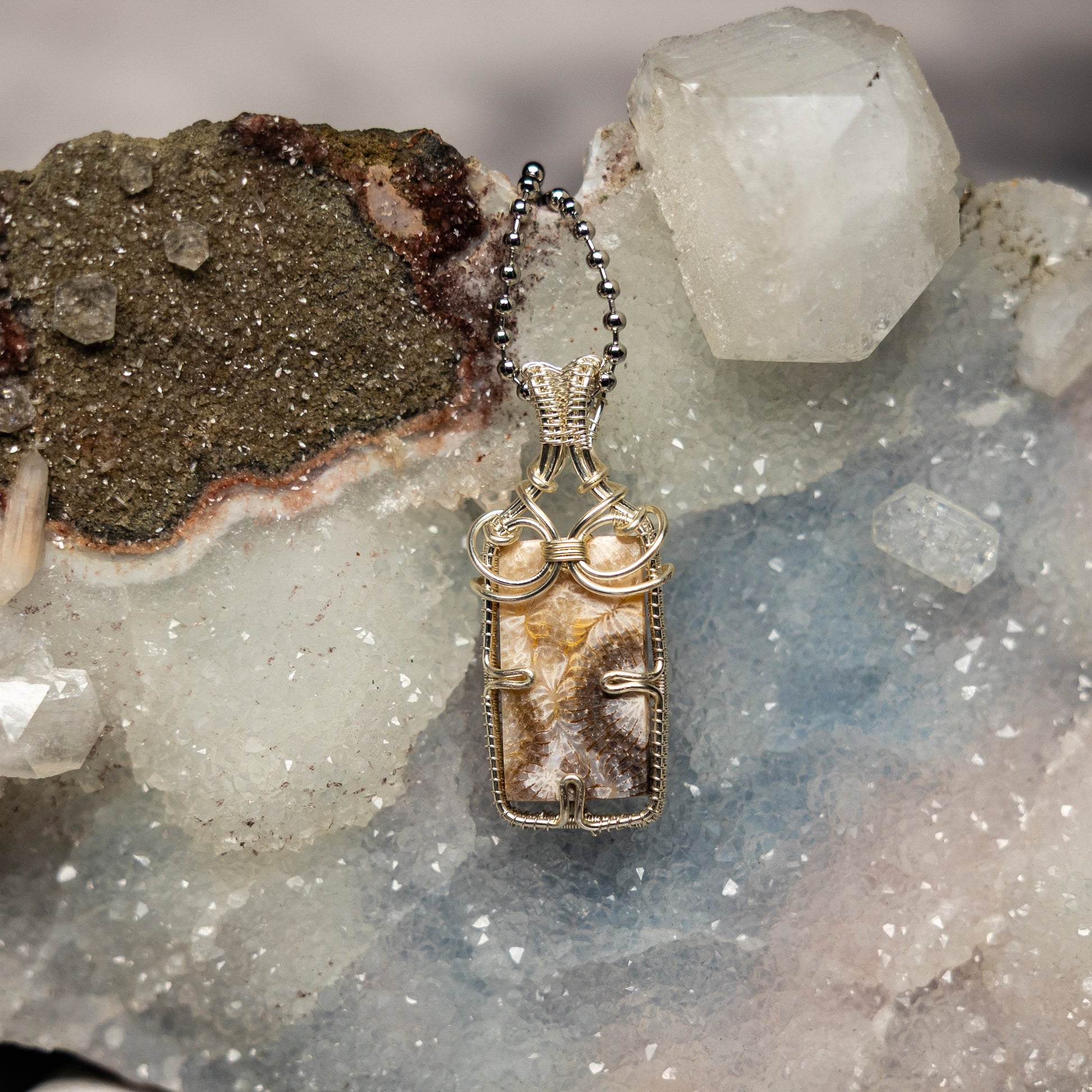 Feather Agate Wire Wrap Crystal Pendant