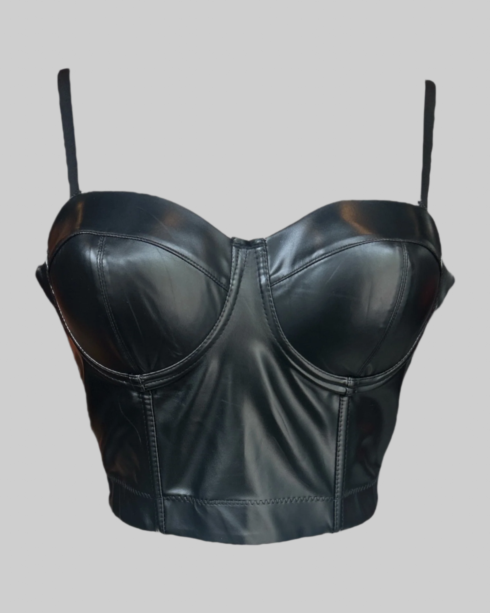 L Black pleather coset crop top