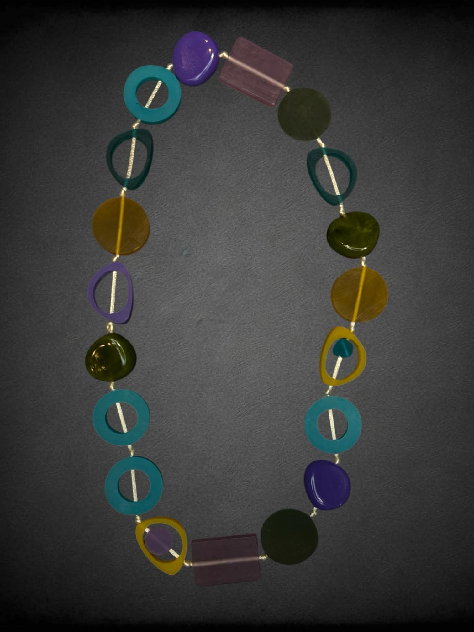 Chunky colorful necklace with stone and plastic charms