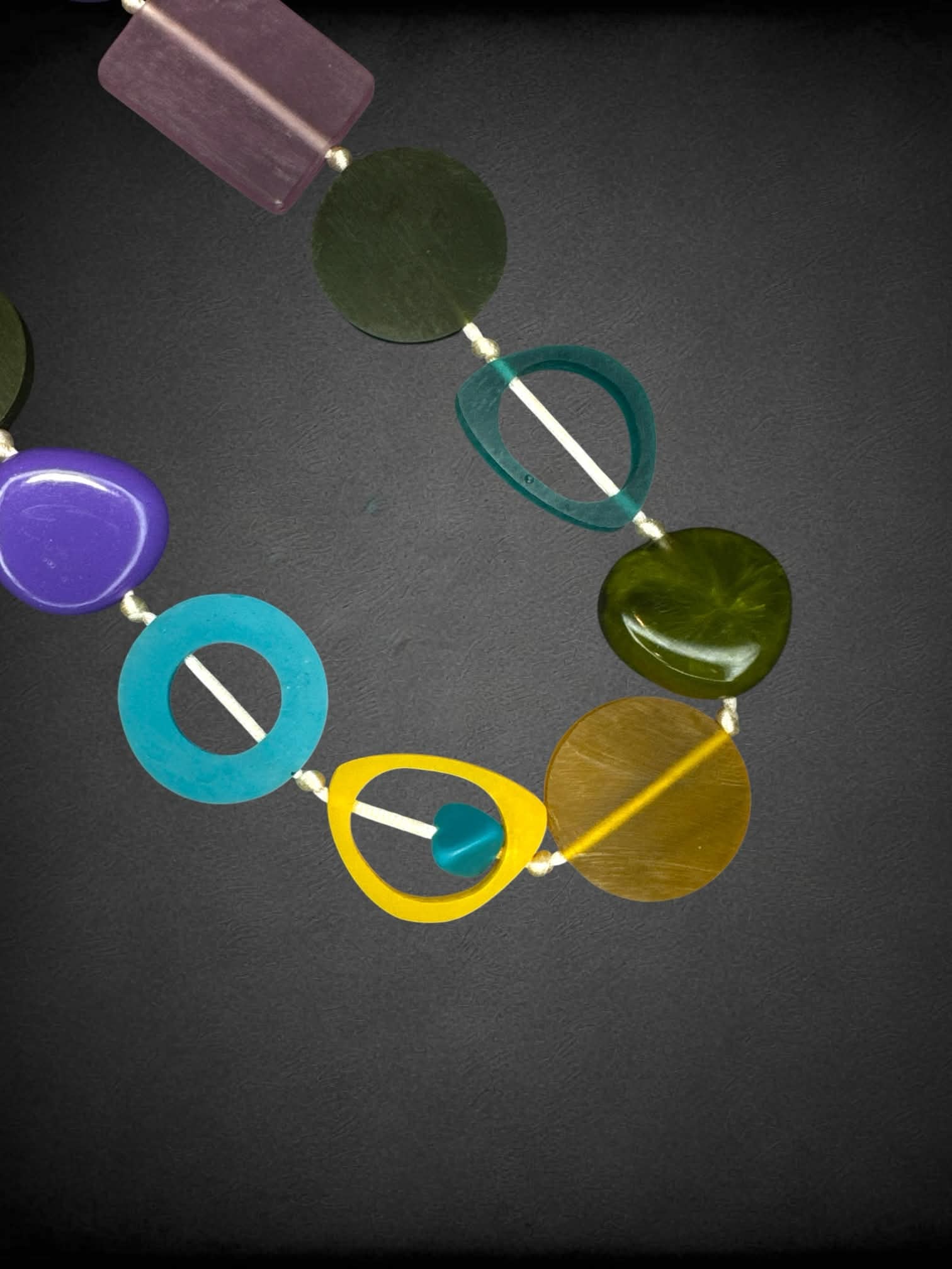 Chunky colorful necklace with stone and plastic charms