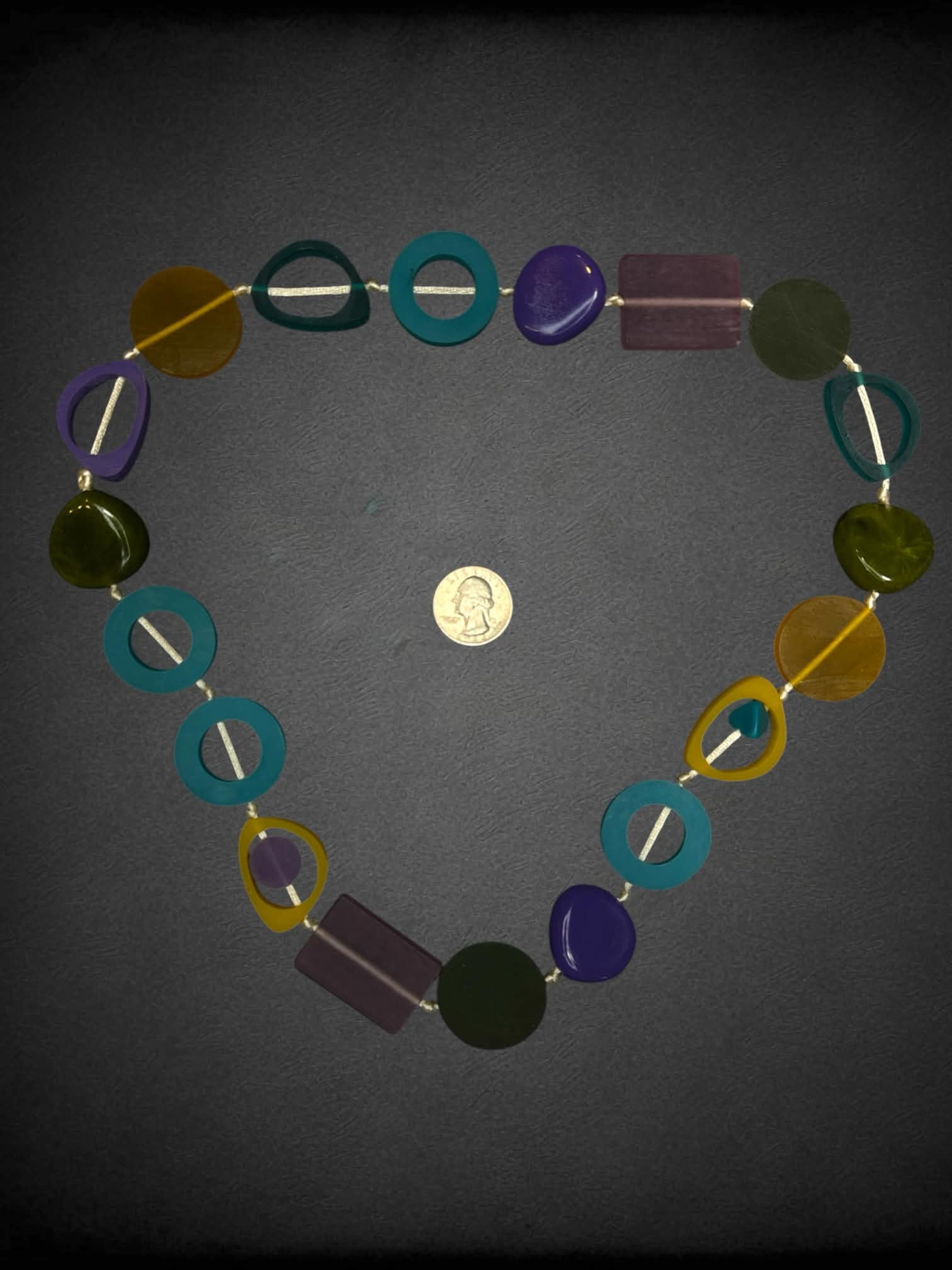 Chunky colorful necklace with stone and plastic charms