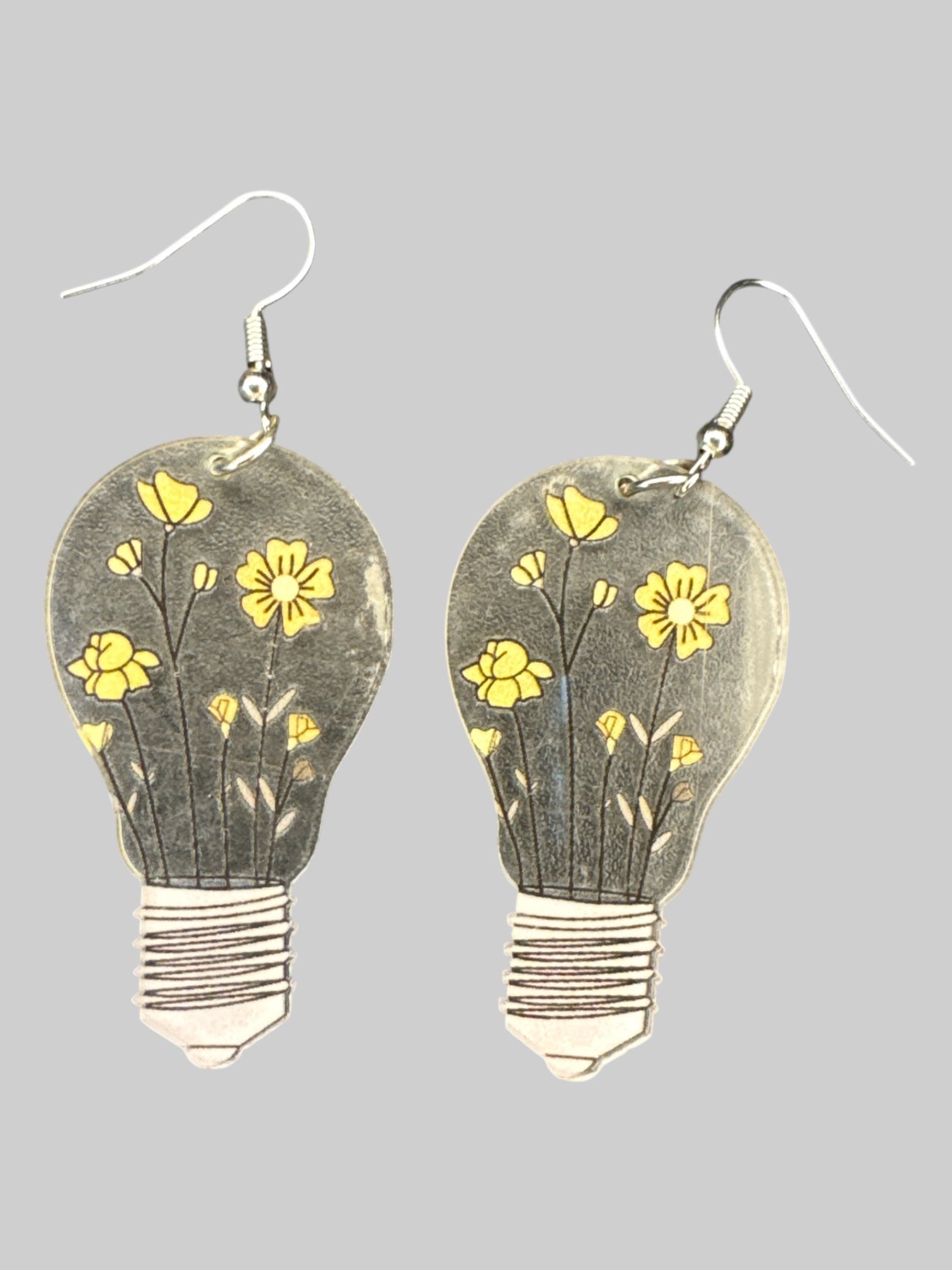 Clear lightbulb earrings with yellow florals