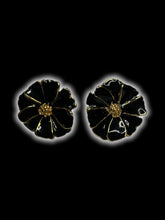 Load image into Gallery viewer, Gold-like &amp; black floral earrings w/ secure lock backs
