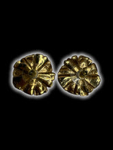 Load image into Gallery viewer, Gold-like &amp; black floral earrings w/ secure lock backs
