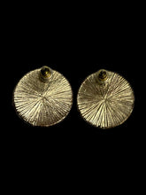 Load image into Gallery viewer, Gold-like, black, &amp; topaz round sun design earrings w/ secure lock backs
