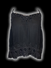 Load image into Gallery viewer, 2X Dark grey, black, &amp; light grey floral embroidery sleeveless v-neckline top w/ adjustable straps, &amp; scalloped hem
