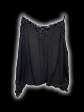 Load image into Gallery viewer, 2X Dark grey, black, &amp; light grey floral embroidery sleeveless v-neckline top w/ adjustable straps, &amp; scalloped hem
