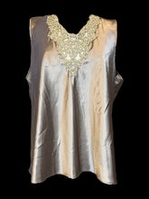 Load image into Gallery viewer, 3X Gold satin sleeveless v-neckline top w/ cutout lace detail
