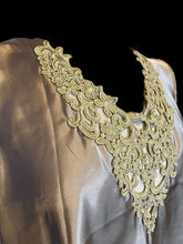 Load image into Gallery viewer, 3X Gold satin sleeveless v-neckline top w/ cutout lace detail
