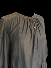 Load image into Gallery viewer, 1X Dark grey half balloon sleeve partial button front crew neck maxi dress w/ tiered skirt
