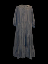 Load image into Gallery viewer, 1X Dark grey half balloon sleeve partial button front crew neck maxi dress w/ tiered skirt
