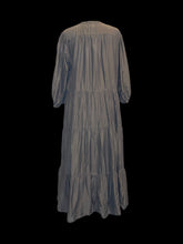 Load image into Gallery viewer, 1X Dark grey half balloon sleeve partial button front crew neck maxi dress w/ tiered skirt
