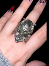 Load image into Gallery viewer, 13.5 Silver-like skull helm profile ring w/ swirl details
