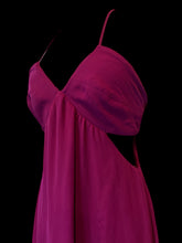Load image into Gallery viewer, M Fuchsia sleeveless v-neckline hi-lo dress w/ adjustable crossing straps, cutout details, elastic back, &amp; clasp/zipper closure
