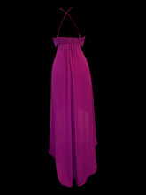 Load image into Gallery viewer, M Fuchsia sleeveless v-neckline hi-lo dress w/ adjustable crossing straps, cutout details, elastic back, &amp; clasp/zipper closure
