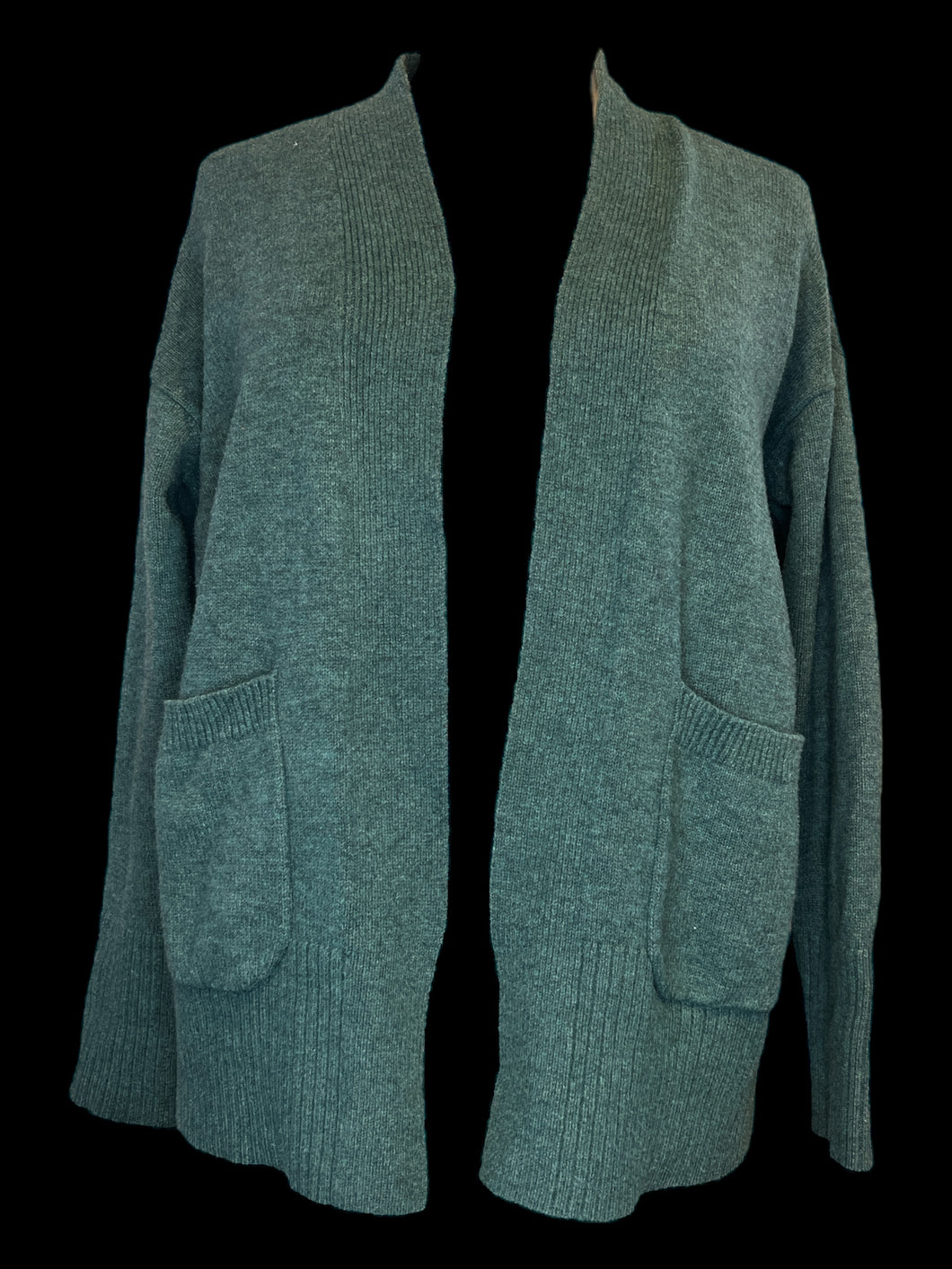 XL Teal long sleeve open front cardigan w/ ribbed hem, & pockets