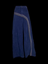 Load image into Gallery viewer, 0X Navy blue micro corduroy pants w/ rainbow embroidery pattern, belt loops, &amp; zipper/button closure
