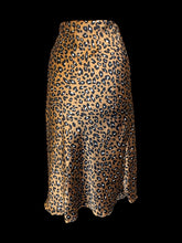 Load image into Gallery viewer, M Copper, black, &amp; white satin animal print midi skirt w/ elastic waist

