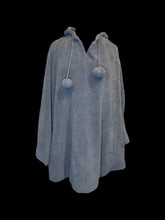 Load image into Gallery viewer, Dark grey notch neckline fuzzy cape w/ pompom drawstring hood, &amp; pockets
